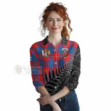Blane Crest Tartan Women's Casual Shirt with New Zealand Silver Fern Half Style Female - Tartan Vibes Clothing