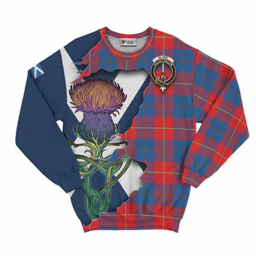 Tartan Vibes Clothing Blane Tartan Family Crest Sweatshirt Scottish Thistle Celtic Inspired