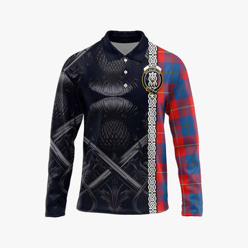 Blane Tartan Long Sleeve Polo Shirt with Family Crest Cross Sword Thistle Celtic Vibes Unisex - Tartan Vibes Clothing