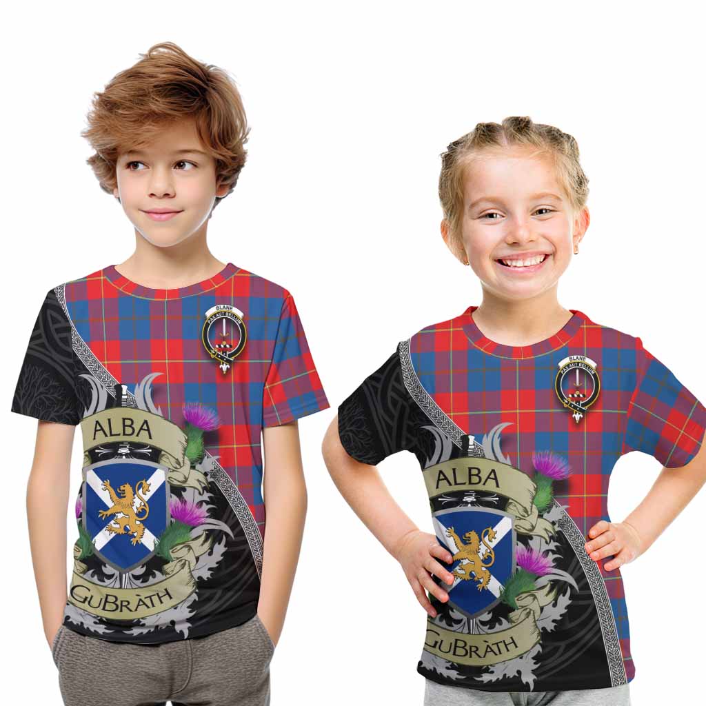Blane Tartan Family Crest Kid T-Shirt Lion Rampant Royal Thistle Shield Celtic Inspired Youth XL Size14 - Tartan Vibes Clothing
