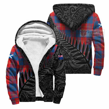 Blane Crest Tartan Sherpa Hoodie with New Zealand Silver Fern Half Style Unisex S - Tartan Vibes Clothing