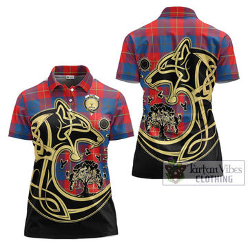 Blane Tartan Women's Polo Shirt with Family Crest Celtic Wolf Style Women - Tartan Vibes Clothing
