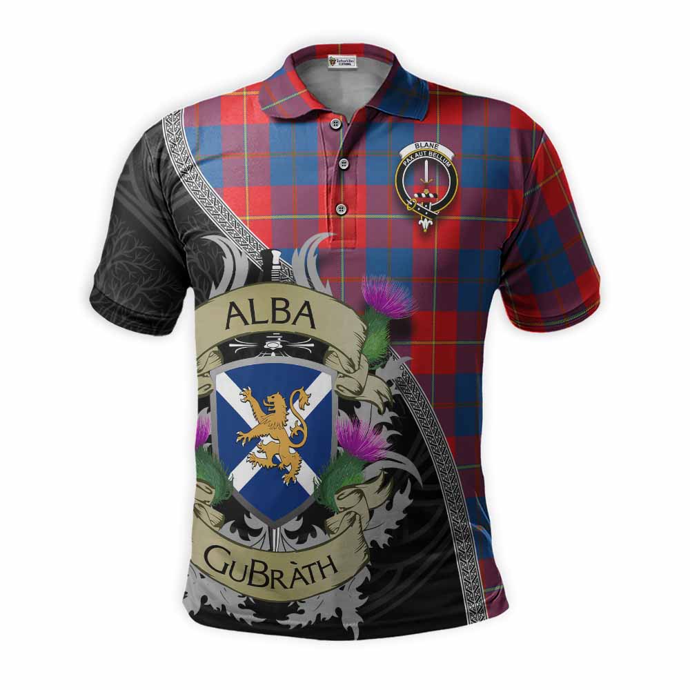 Tartan Vibes Clothing Blane Tartan Family Crest Polo Shirt Lion Rampant Royal Thistle Shield Celtic Inspired