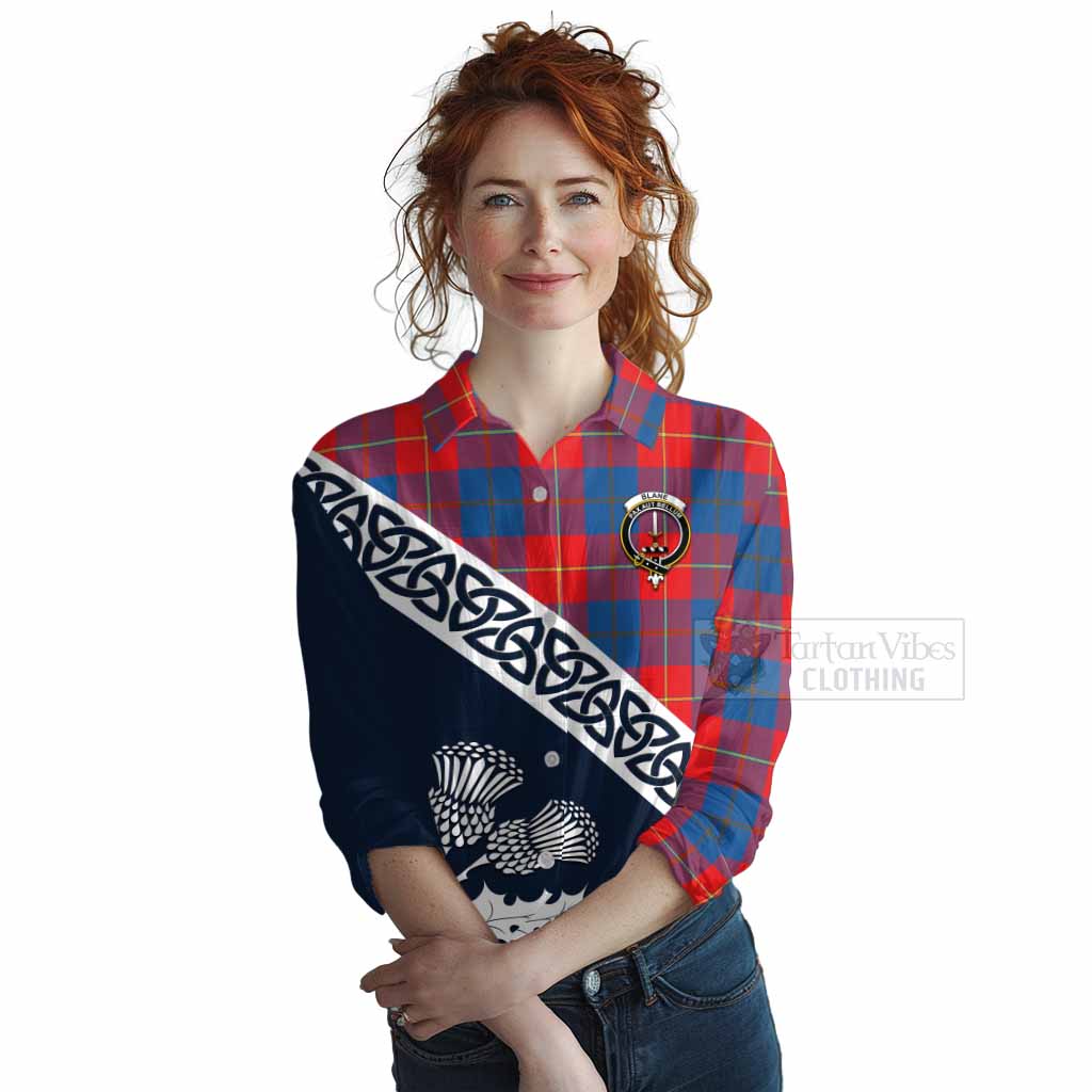 Blane Tartan Women's Casual Shirt Featuring Thistle and Scotland Map Female - Tartan Vibes Clothing