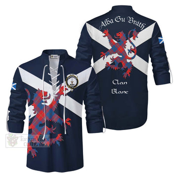Blane Tartan Lion Rampant Ghillie Kilt Shirt Proudly Display Your Heritage with Alba Gu Brath and Clan Name Men - Tartan Vibes Clothing