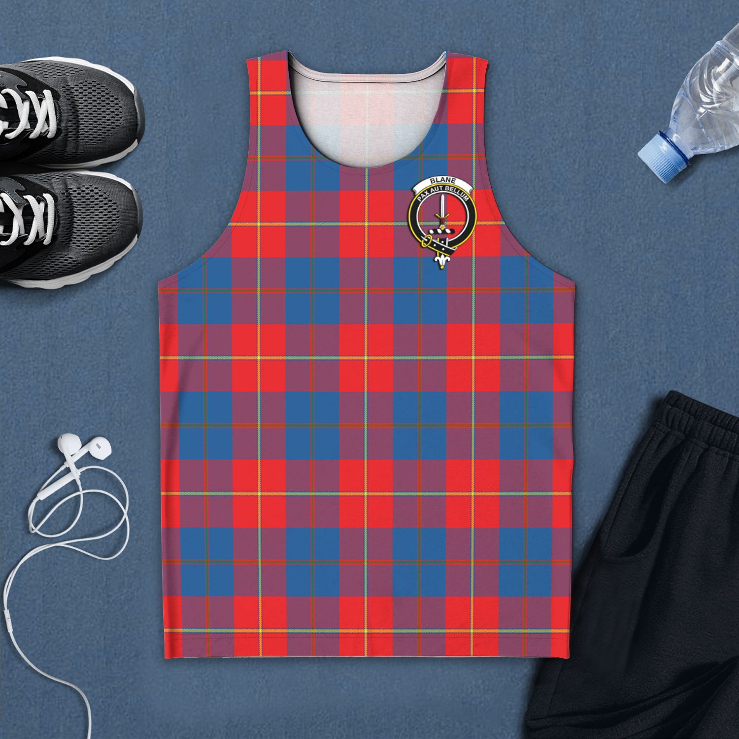 Blane Tartan Mens Tank Top with Family Crest 5XL - Tartan Vibes Clothing