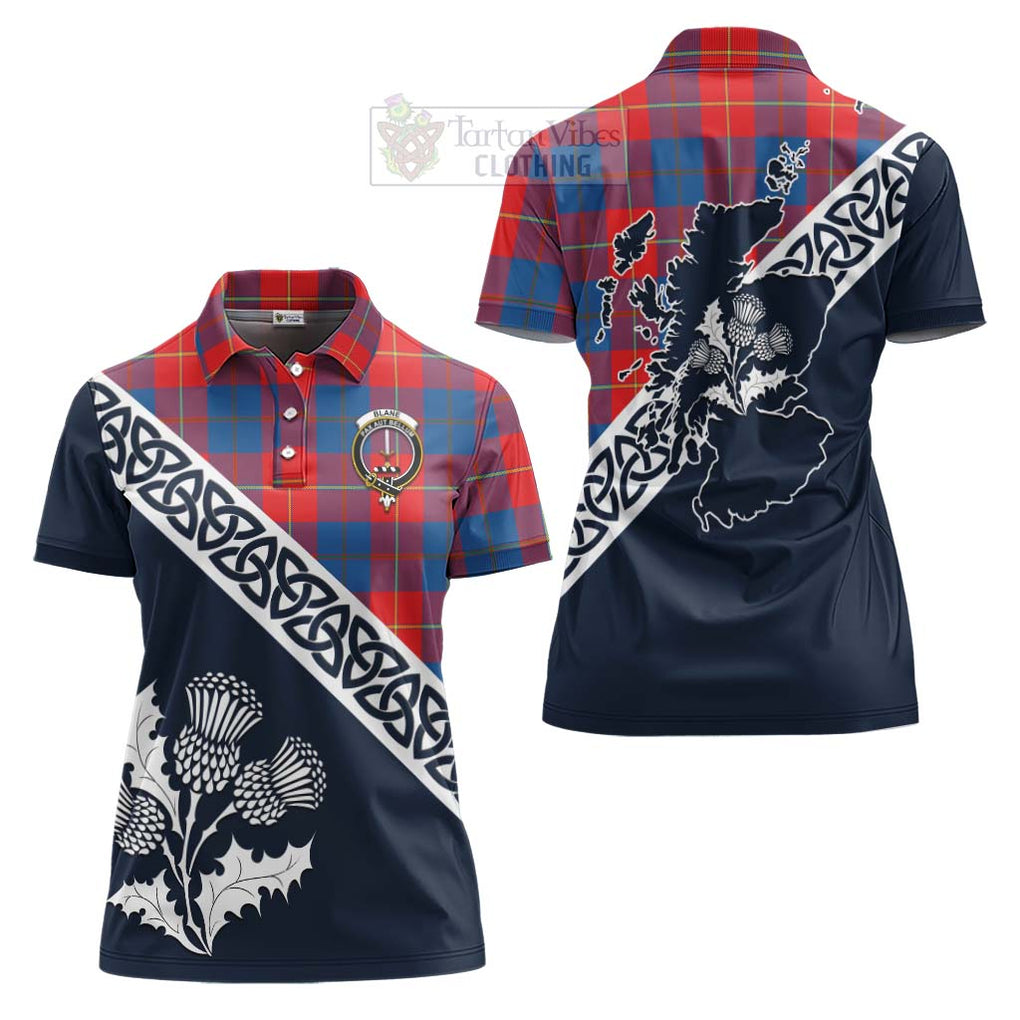 Tartan Vibes Clothing Blane Tartan Women's Polo Shirt Featuring Thistle and Scotland Map