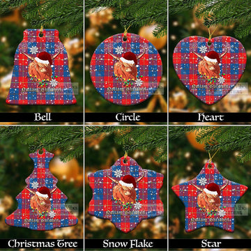 Blane Tartan Christmas Ceramic Ornaments with Twinkle Highland Cattle Ceramic - Tartan Vibes Clothing