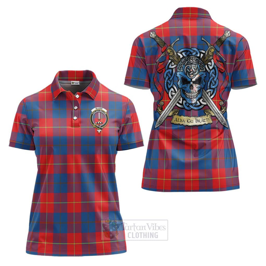 Blane Tartan Women's Polo Shirt with Family Crest Celtic Skull Style Women - Tartan Vibes Clothing