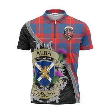 Blane Tartan Family Crest Zipper Polo Shirt Lion Rampant Royal Thistle Shield Celtic Inspired Unisex - Tartan Vibes Clothing