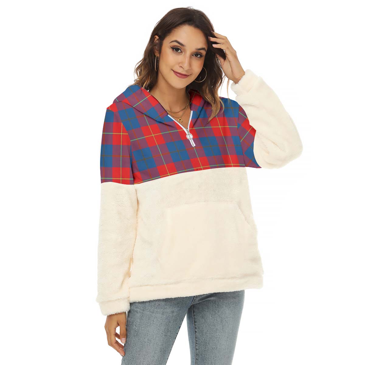 Blane Tartan Half Style Women's Borg Fleece Hoodie with Half Zip Female - Tartan Vibes Clothing