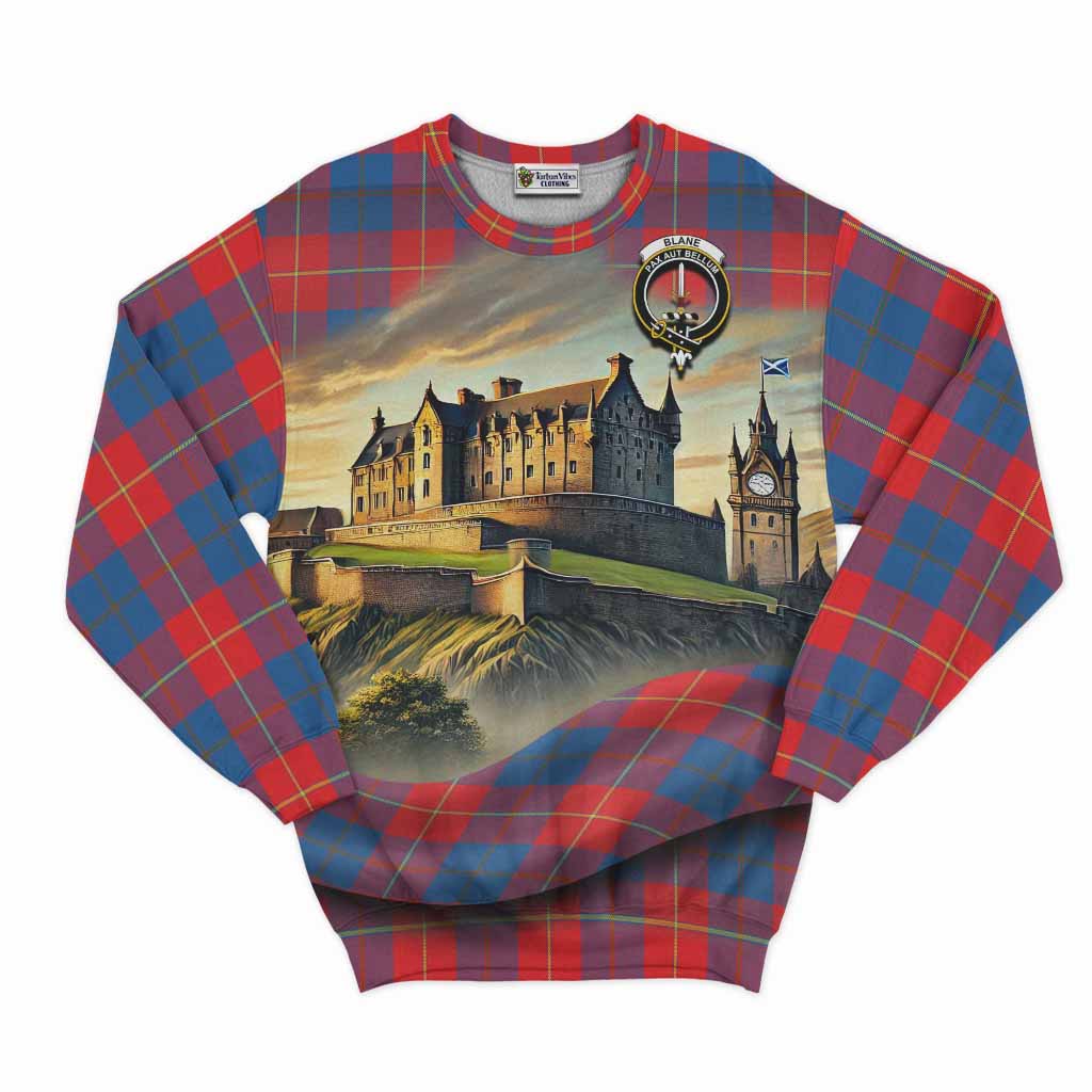 Blane Tartan Family Crest Sweatshirt with Scottish Ancient Castle Style Unisex - Tartan Vibes Clothing