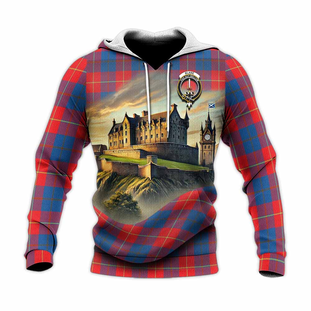 Blane Tartan Family Crest Knitted Hoodie with Scottish Ancient Castle Style Unisex Knitted Pullover Hoodie - Tartan Vibes Clothing