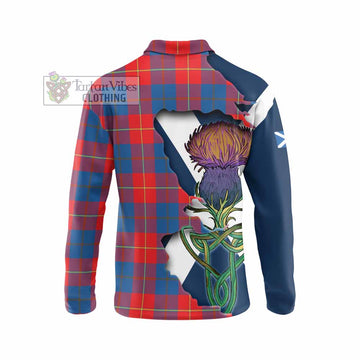 Tartan Vibes Clothing Blane Tartan Family Crest Long Sleeve Polo Shirt Scottish Thistle Celtic Inspired