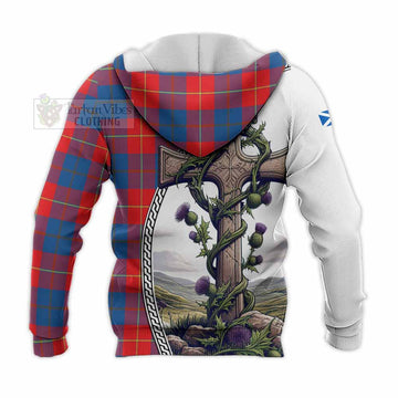 Blane Tartan Knitted Hoodie with Family Crest and St. Andrew's Cross Accented by Thistle Vines - Tartan Vibes Clothing