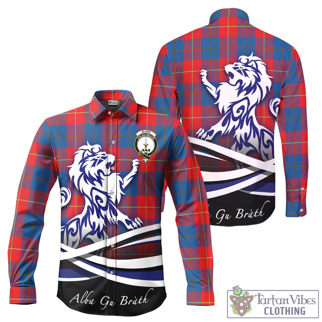 Blane Tartan Long Sleeve Button Up Shirt with Alba Gu Brath Regal Lion Emblem - Tartan Vibes Clothing