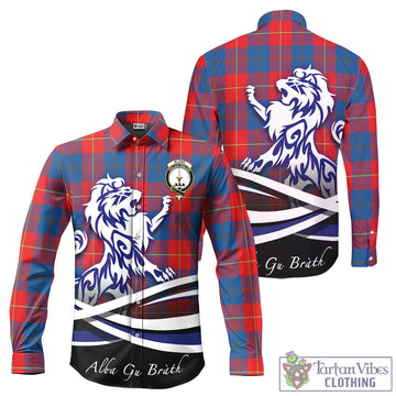 Blane Tartan Long Sleeve Button Up Shirt with Alba Gu Brath Regal Lion Emblem - Tartan Vibes Clothing
