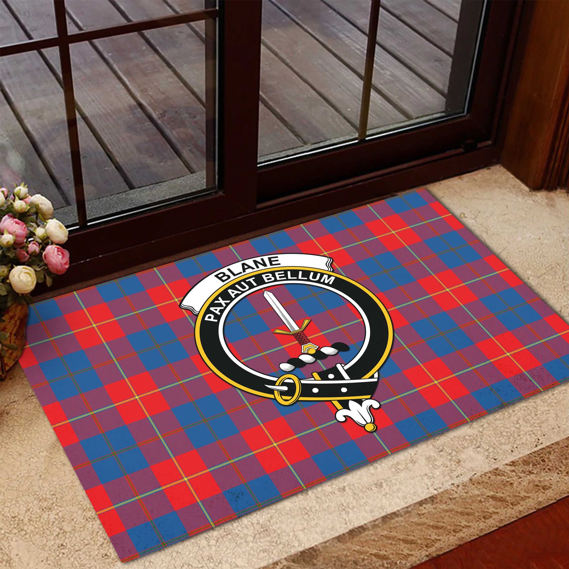 Blane Tartan Rubber Doormat with Family Crest - Tartan Vibes Clothing