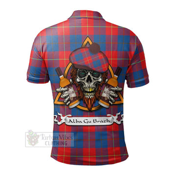 Blane Tartan Polo Shirt with Family Crest and Bearded Skull Holding Bottles of Whiskey - Tartan Vibes Clothing