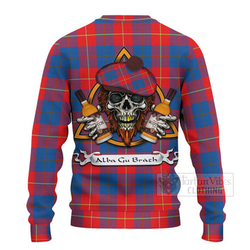 Blane Tartan Ugly Sweater with Family Crest and Bearded Skull Holding Bottles of Whiskey - Tartan Vibes Clothing