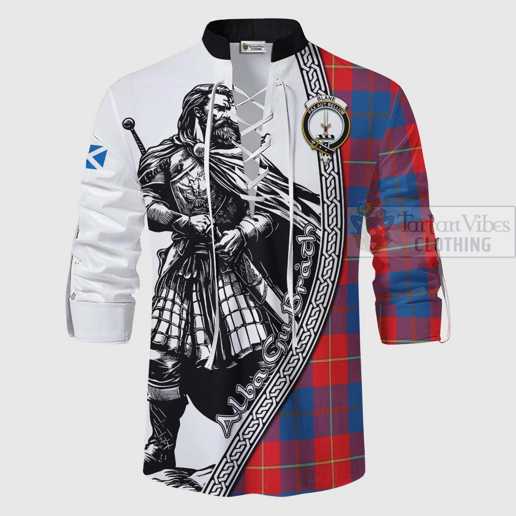 Blane Tartan Clan Crest Ghillie Kilt Shirt with Highlander Warrior Celtic Style - Tartan Vibes Clothing