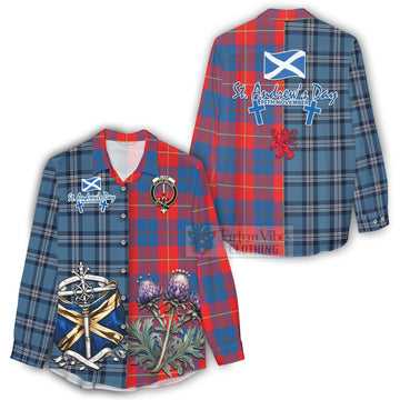 Blane Tartan Women's Casual Shirt Happy St. Andrew's Day Half Tartan Style - Tartan Vibes Clothing