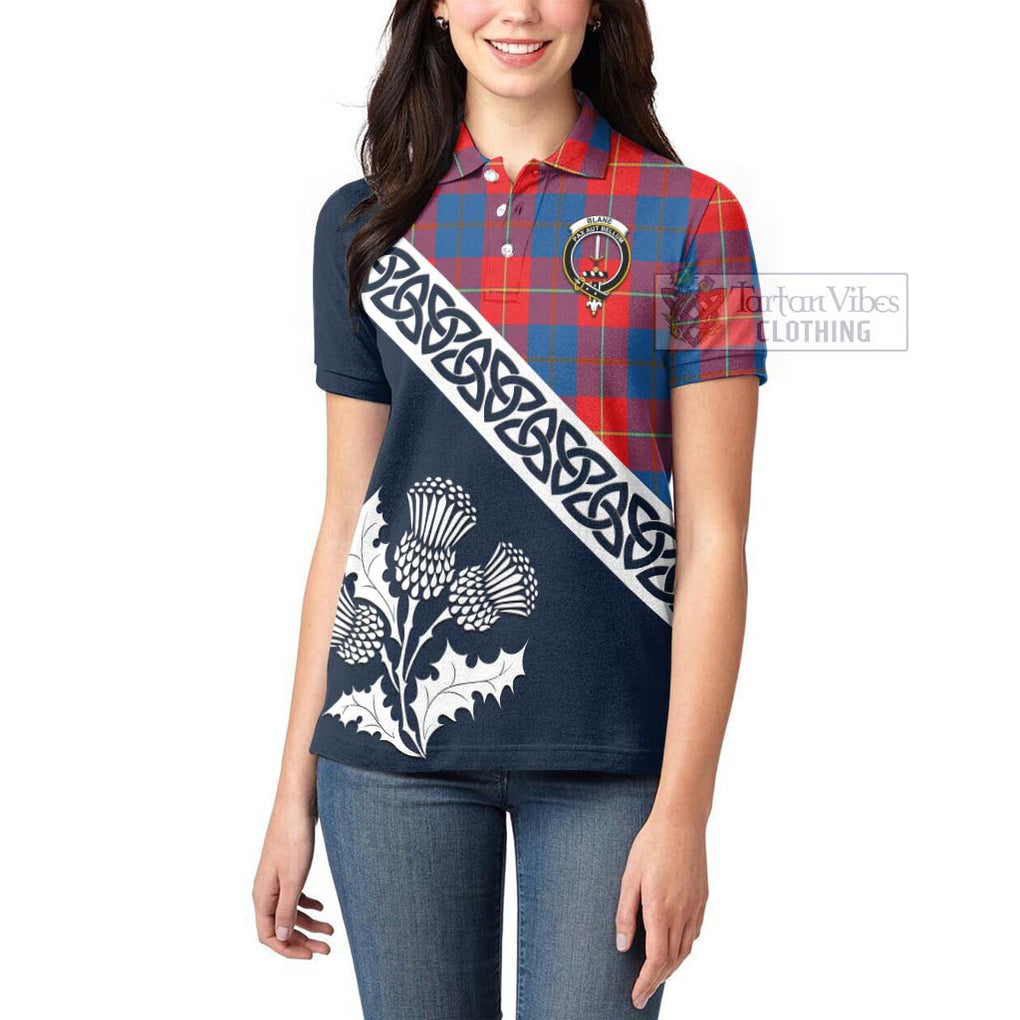 Tartan Vibes Clothing Blane Tartan Women's Polo Shirt Featuring Thistle and Scotland Map