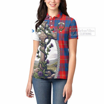 Blane Tartan Women's Polo Shirt with Family Crest and St. Andrew's Cross Accented by Thistle Vines - Tartan Vibes Clothing