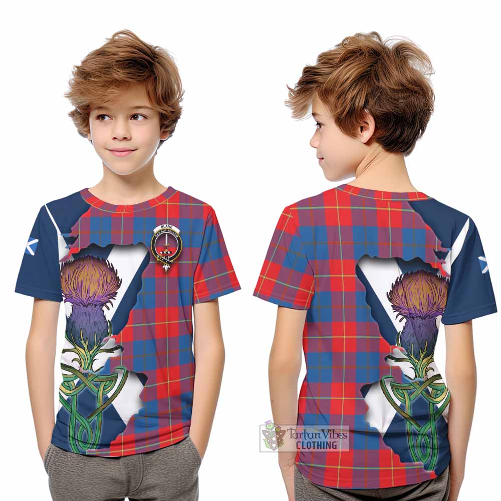 Tartan Vibes Clothing Blane Tartan Family Crest Kid T-Shirt Scottish Thistle Celtic Inspired