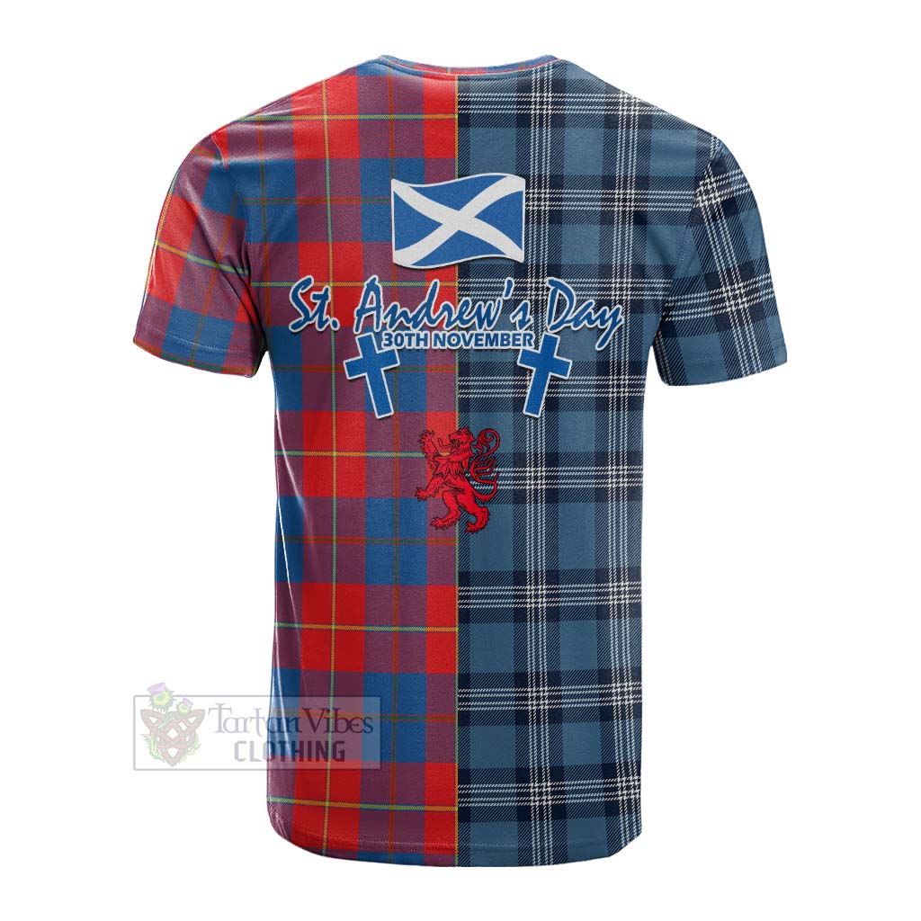Blane Tartan Cotton T-shirt Happy St. Andrew's Day Half Tartan Style - Tartan Vibes Clothing