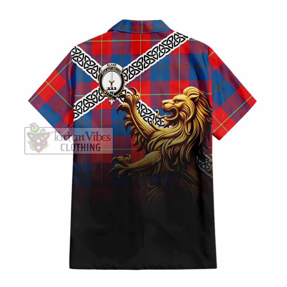 Blane Crest Tartan Hawaiian Shirt with Golden Lion Emblem Celtic Style - Tartan Vibes Clothing