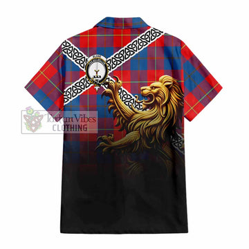 Blane Crest Tartan Hawaiian Shirt with Golden Lion Emblem Celtic Style - Tartan Vibes Clothing
