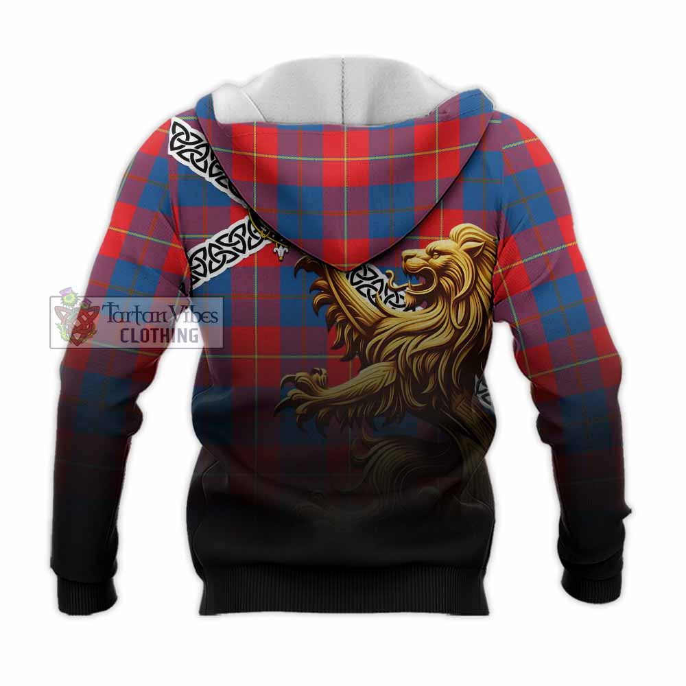 Blane Crest Tartan Knitted Hoodie with Golden Lion Emblem Celtic Style - Tartan Vibes Clothing