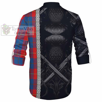 Blane Tartan Ghillie Kilt Shirt with Family Crest Cross Sword Thistle Celtic Vibes - Tartan Vibes Clothing