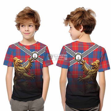 Blane Crest Tartan Kid T-Shirt with Golden Lion Emblem Celtic Style - Tartan Vibes Clothing
