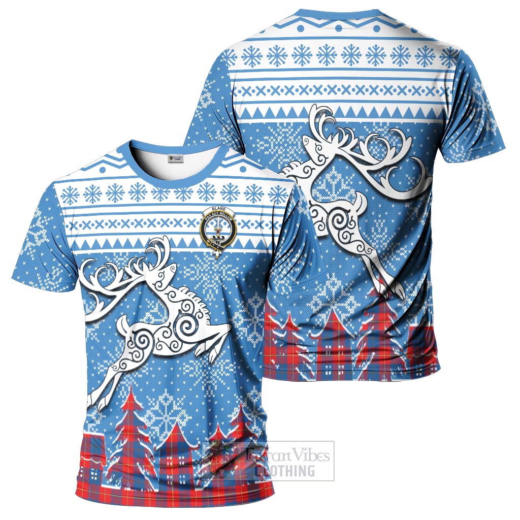 Blane Clan Christmas T-Shirt Celtic Reindeer Style - Tartan Vibes Clothing