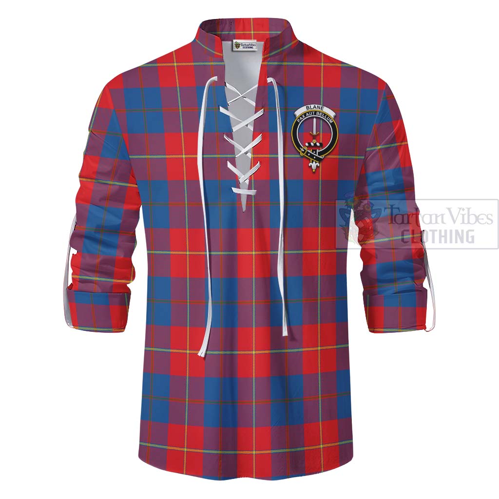 Blane Tartan Ghillie Kilt Shirt with Family Crest Celtic Skull Style - Tartan Vibes Clothing