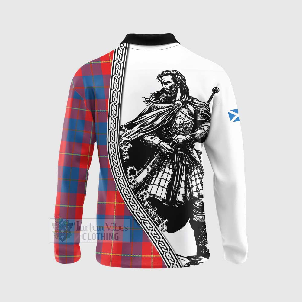 Blane Tartan Clan Crest Long Sleeve Polo Shirt with Highlander Warrior Celtic Style - Tartan Vibes Clothing