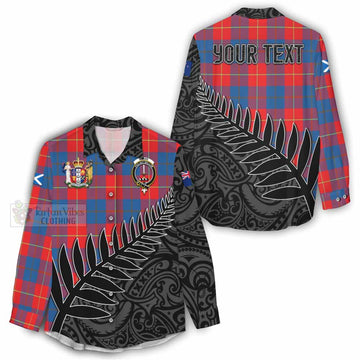 Blane Crest Tartan Women's Casual Shirt with New Zealand Silver Fern Half Style - Tartan Vibes Clothing