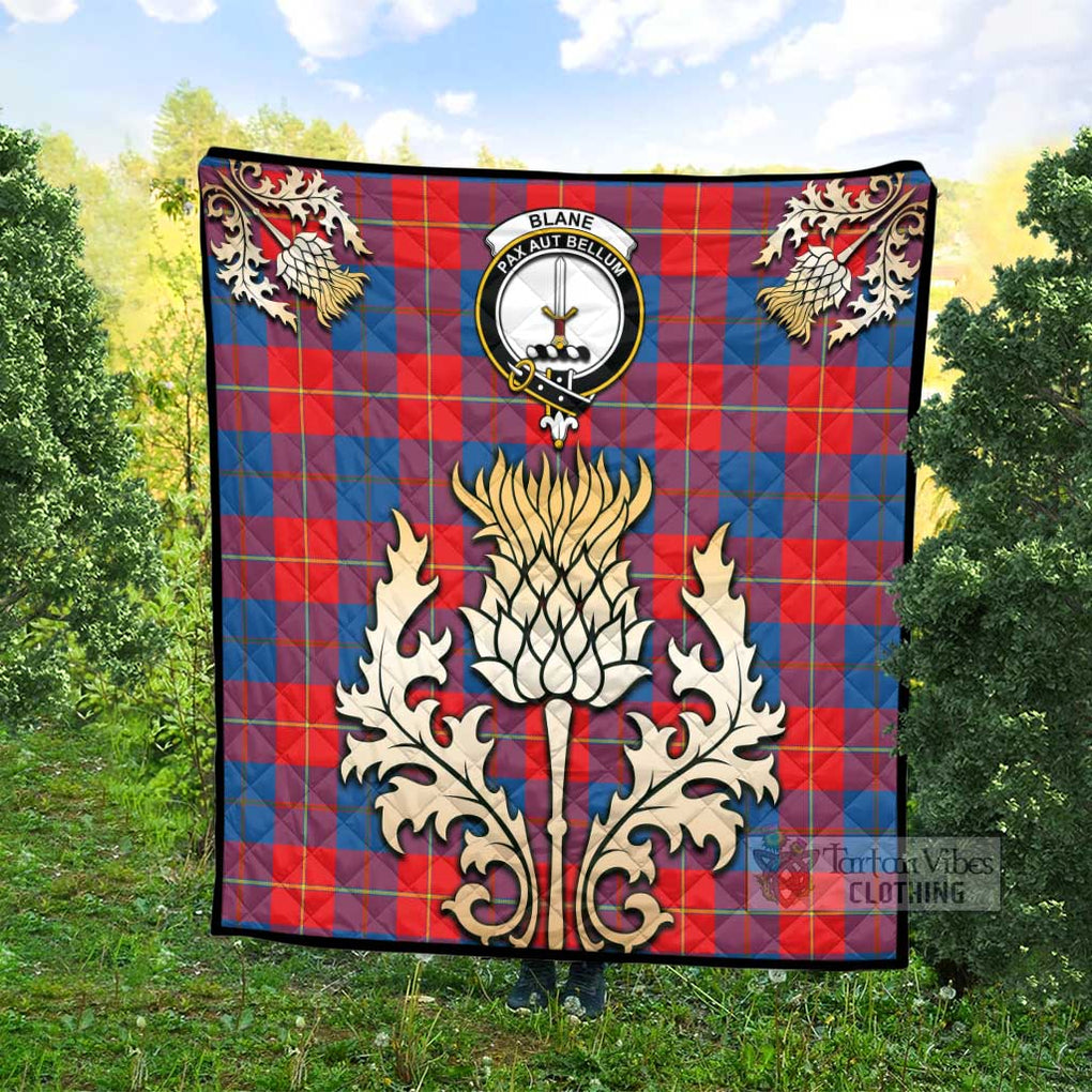 Blane Tartan Quilt with Family Crest and Golden Thistle Style - Tartan Vibes Clothing
