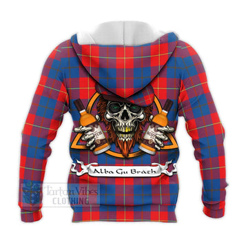 Blane Tartan Knitted Hoodie with Family Crest and Bearded Skull Holding Bottles of Whiskey - Tartan Vibes Clothing