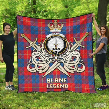 Blane Tartan Quilt with Clan Crest and the Golden Sword of Courageous Legacy - Tartan Vibes Clothing