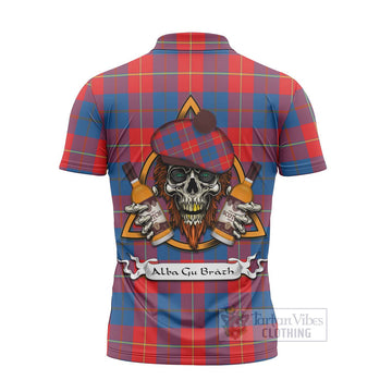 Blane Tartan Zipper Polo Shirt with Family Crest and Bearded Skull Holding Bottles of Whiskey - Tartan Vibes Clothing