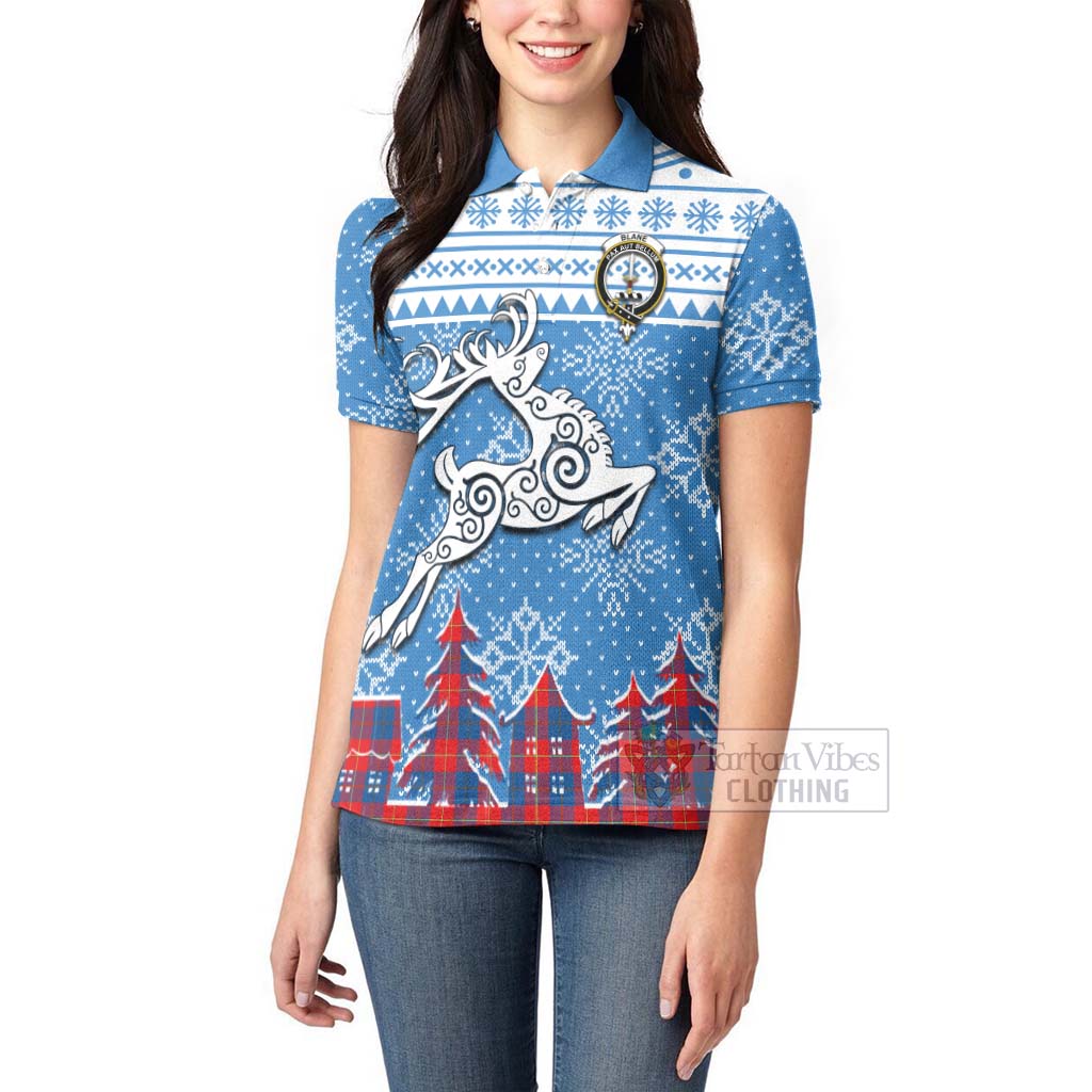Blane Clan Christmas Women's Polo Shirt Celtic Reindeer Style - Tartan Vibes Clothing