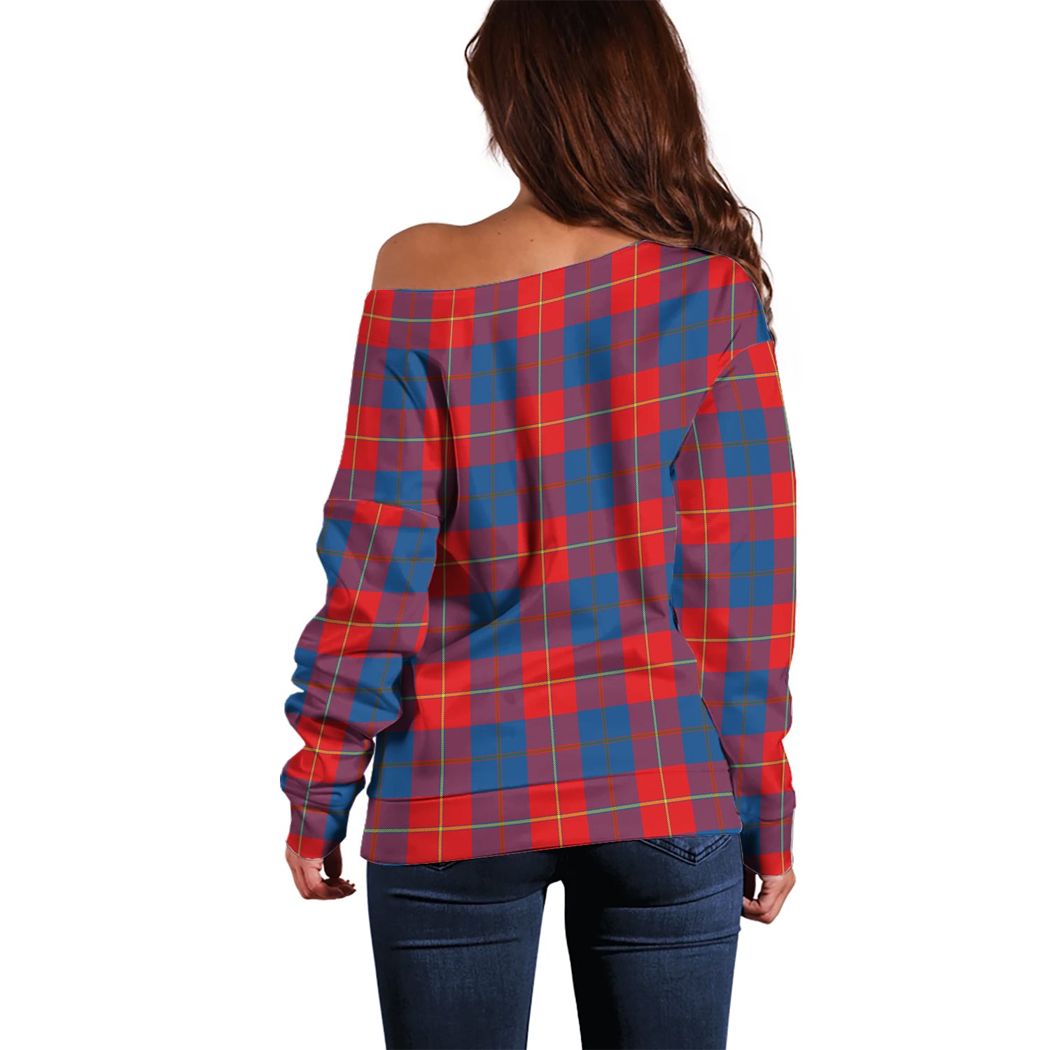 Blane Tartan Off Shoulder Women Sweater with Family Crest - Tartan Vibes Clothing