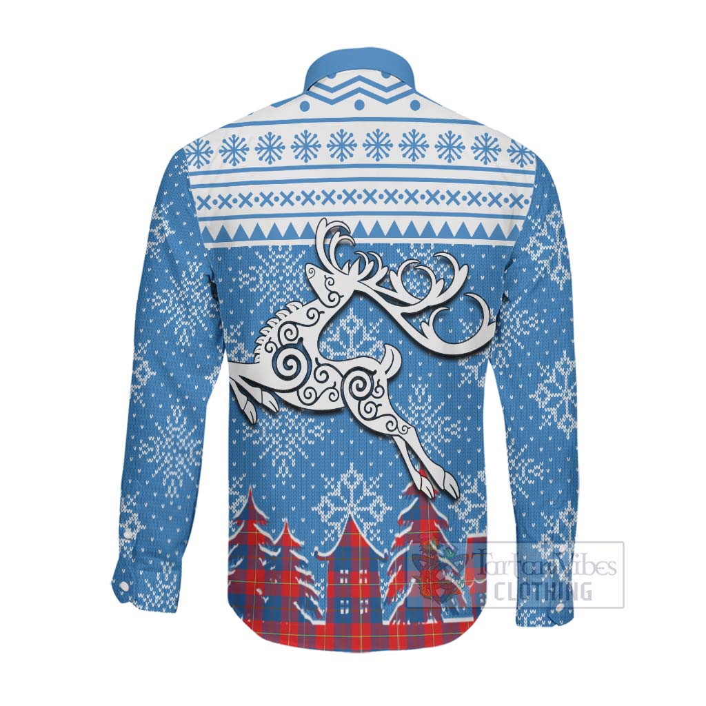 Blane Clan Christmas Long Sleeve Button Shirt Celtic Reindeer Style Men's Shirt - Tartan Vibes Clothing