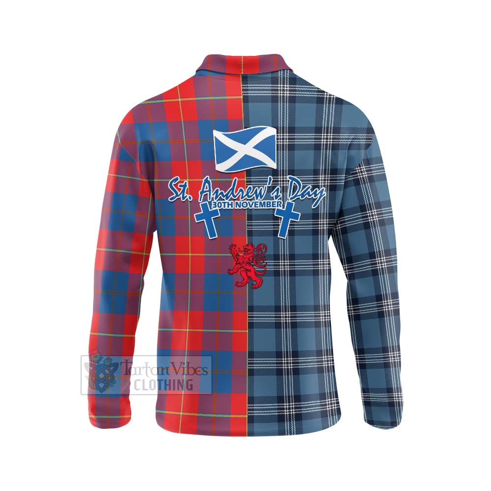 Blane Tartan Long Sleeve Polo Shirt Happy St. Andrew's Day Half Tartan Style - Tartan Vibes Clothing