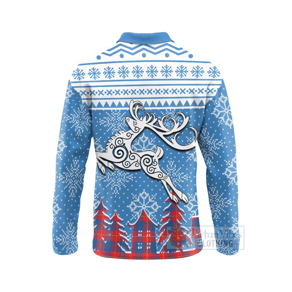 Blane Clan Christmas Long Sleeve Polo Shirt Celtic Reindeer Style - Tartan Vibes Clothing