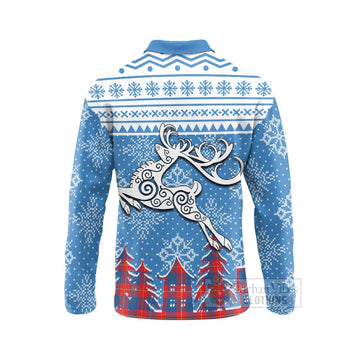 Blane Clan Christmas Long Sleeve Polo Shirt Celtic Reindeer Style - Tartan Vibes Clothing