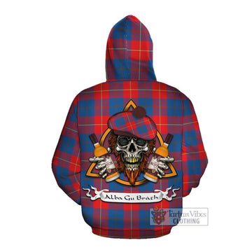 Blane Tartan Cotton Hoodie with Family Crest and Bearded Skull Holding Bottles of Whiskey Pullover Hoodie - Tartan Vibes Clothing